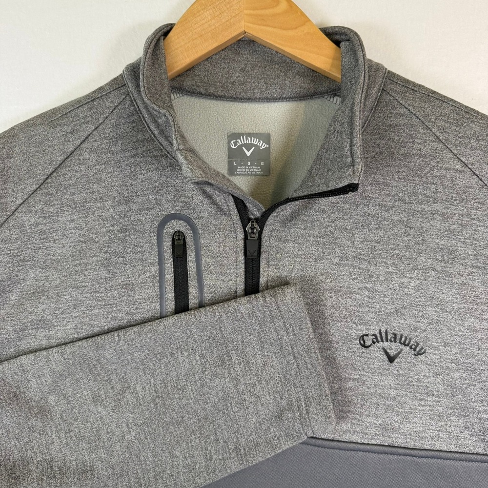 Callaway Mens Large Grey Quarter Zip Fleece Pullover Golf Jacket Sweater